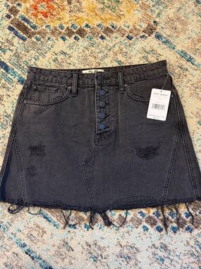 We The Free Black Distressed Button-Front Mini Skirt